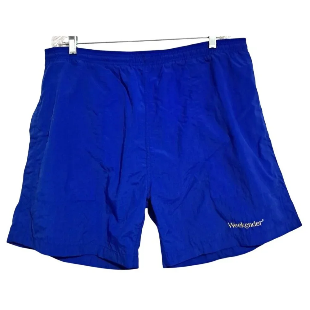 Weekender Nylon Swim Shorts‎ Mens XL Blue With Side & Back Pockets Vintage